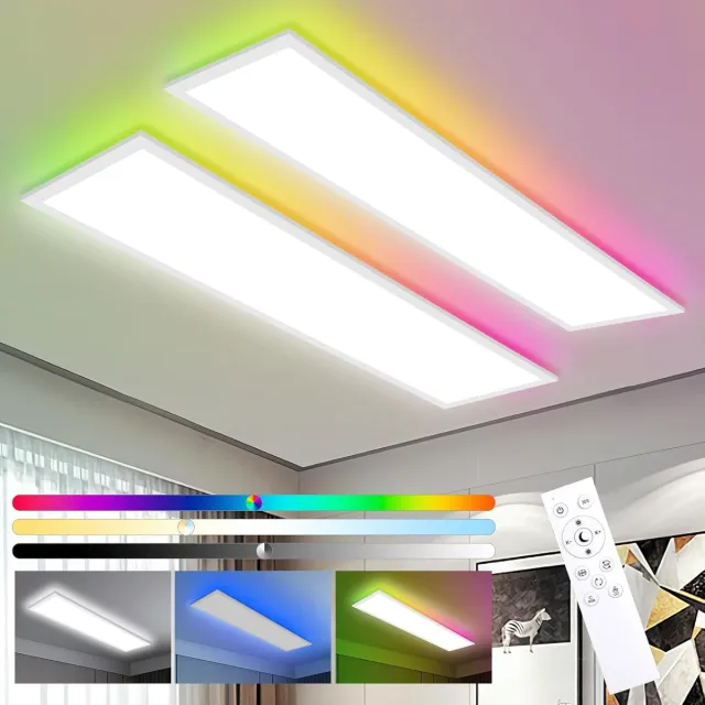 Oraymin LED Paneellamp 100x25cm-30W-Dimbaar Plafondlamp-RGB Backlight-Woonkamer-2 Stuks Wit