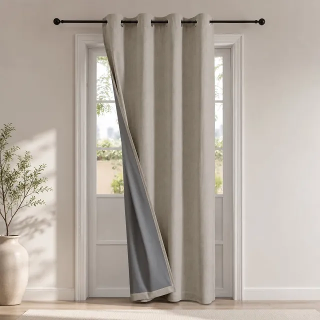 Nazik Living 100% verduisterende gordijnen met ringen, linnenlook, thermisch isolerend, deurgordijn voor slaapkamer en woonkamer, 132x210 cm, linnen