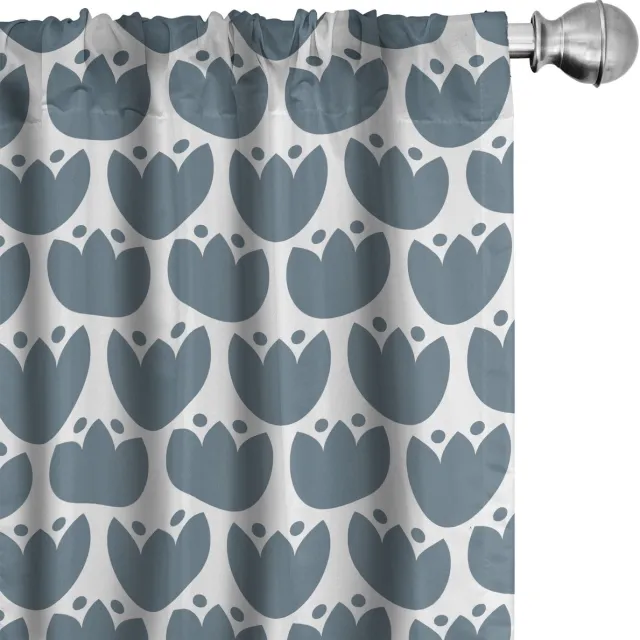 ABAKUHAUS Volkskunst Gordijnen set van 2, Eco Hygge Bloemen-Patroon, Gordijn voor woonkamer en slaapkamer, 4 stuks 75 cm x 245 cm, Blauwgrijs wit
