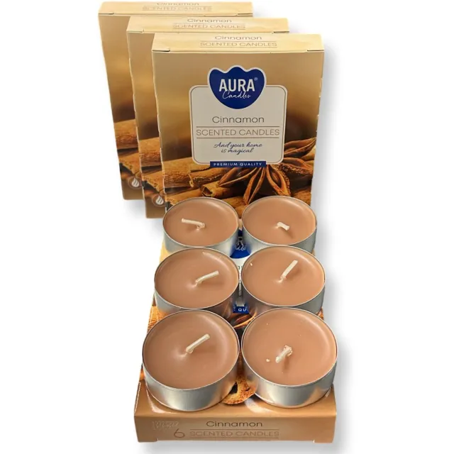Ancient Wisdom Aura Candle Kaneel - 24 Geurtheelichtjes/waxinelichtjes - Op basis van etherische olie - 4 x 6 stuks - 4 branduren - geurkaarsen