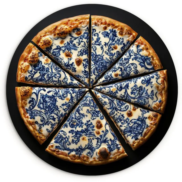 WallCircle Wandcirkel 120x120 cm - Muurcirkel Pizza - Eten - Delftsblauw - Muurdecoratie woonkamer - Wanddecoratie slaapkamer - Kamer decoratie accessoires - Ronde schilderijen pizza - delftsblauw