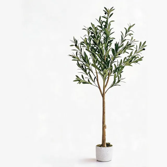 Danky Kunst‑Olijfboom - 135cm, premium stam, 22 olijfvruchten inclusief luxe sierpot Groen