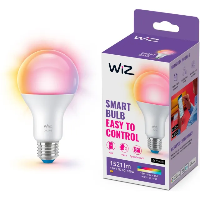 WiZ Lamp - Gekleurd en Wit Licht - Slimme LED Verlichting - E27 fitting - 100W - Mat - Wi-Fi