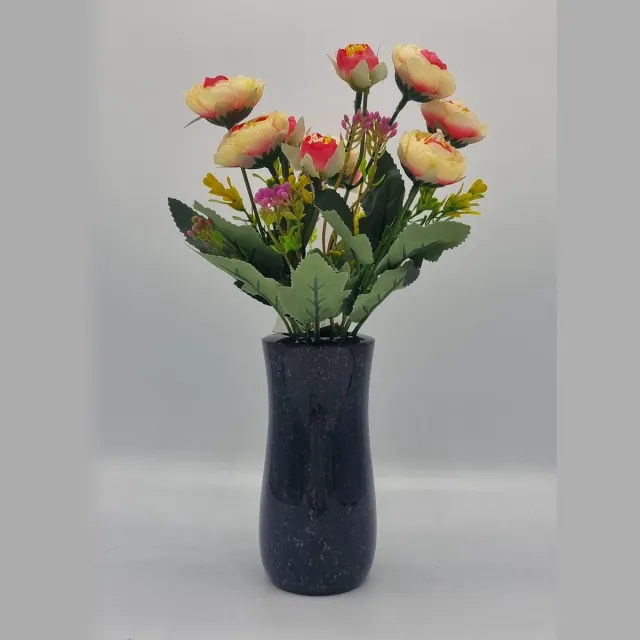 Bomm Boeket - Camelia - Japanse Roos - U668-m2 - 30cm - Roze - Cream - Grafdecoratie - Zijdenbloemen - Kunstbloemen Roze/Cream
