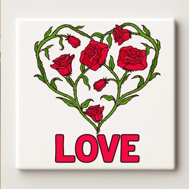 Nevolis Liefde Rozenhart Decoratieve Tegel 15x15 cm – Bloemen Hart Ontwerp met “Love” Tekst – Romantische Wand- & Woondecoratie Cadeau Multi Color