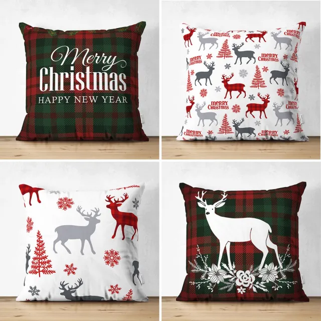 Zethome Kussenhoes Set voor Kerstpatroon - 43 x 43 cm - 4 stuk - Dubbelzijdig Bedrukt – Soft Touch – Kerstmis Kussenhoes