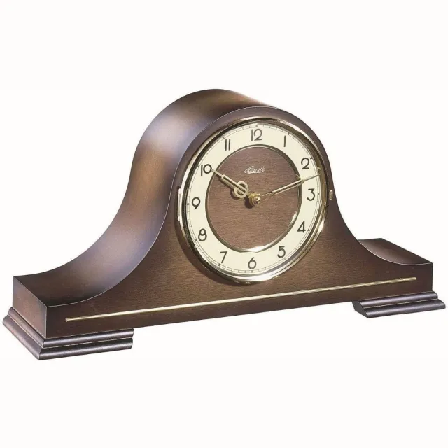 HERMLE Stepney Tafelklok | Quarts uurwerk - Tafelklok met glazen deur , walnoot met mechanisch 8-daags 4/4 Westminster-slagmechanisme, slagschakelaar en met automatische nachtuitschakeling.