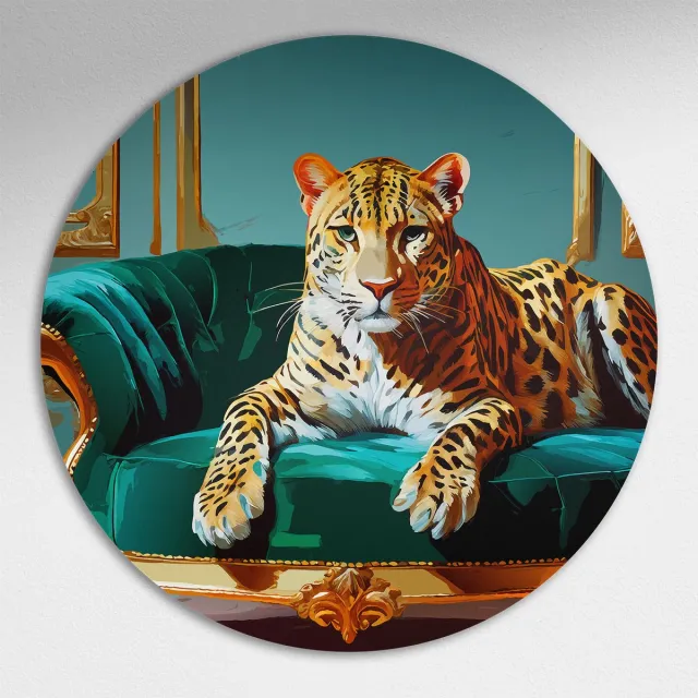 Luxe Panther Print Muurcirkel - Luxe Muurcirkel 140x140 cm op Dibond - Sfeervolle Wanddecoratie voor Woonkamer & Slaapkamer Multicolor