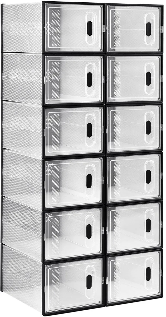 Archi Transparante Schoenenopbergdozen – Schoenen Organizer 12 Stuks – Magnetische Deur – Opvouwbare Schoenenkast – Transparant/Zwart