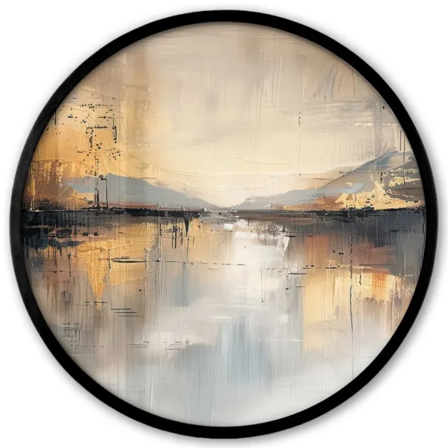 FrameYourWall Poster in lijst Rond - Fotolijst 40x40 cm - Posters - Abstract - Modern - Beige - Aesthetic - Goud - Ronde posterlijst zwart - Decoratie - Wanddecoratie woonkamer - Muurdecoratie slaapkamer