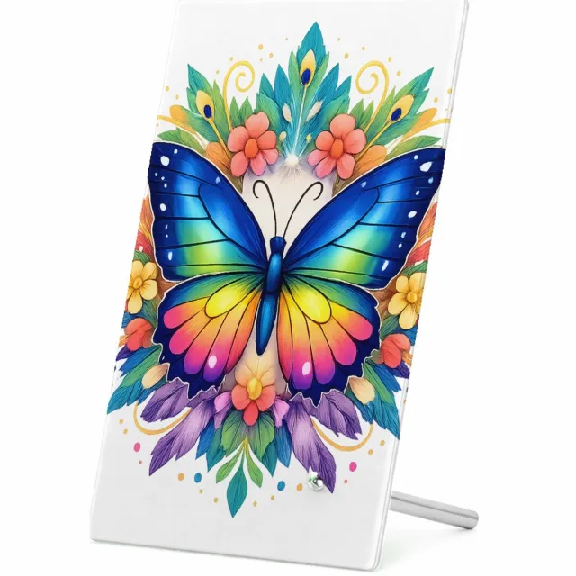 Mr Cadeautjes Glasframe 11 x 16 - design Een trotse vlinder in een cirkel van grote, decoratieve vleu | cadeau Wit