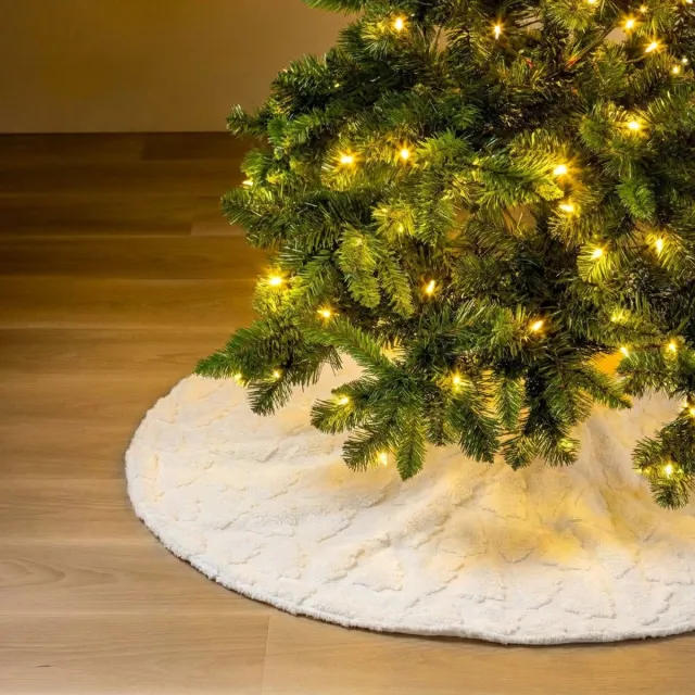 Textino MAREN - Kerstboomrok / Voetverstopper / Kerstboomkleed voor onder de boom - Textino - Ø100 cm - wit - met patroon Gebroken wit