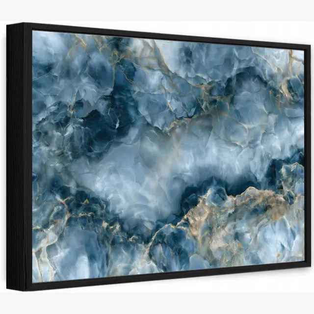 WALLARENA Canvas schilderij met zwarte lijst 60x40 cm - blauwe marmer abstractie