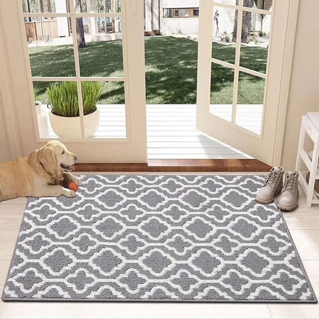 Karma Deurmat Binnen, 80 x 120cm Schoonloopmat Deurmat Antislip Entree Deurmat Wasbaar Slijtvast Vuilvangmat binnen en buiten, voor huisdeur, ingang, woonkamer grijs