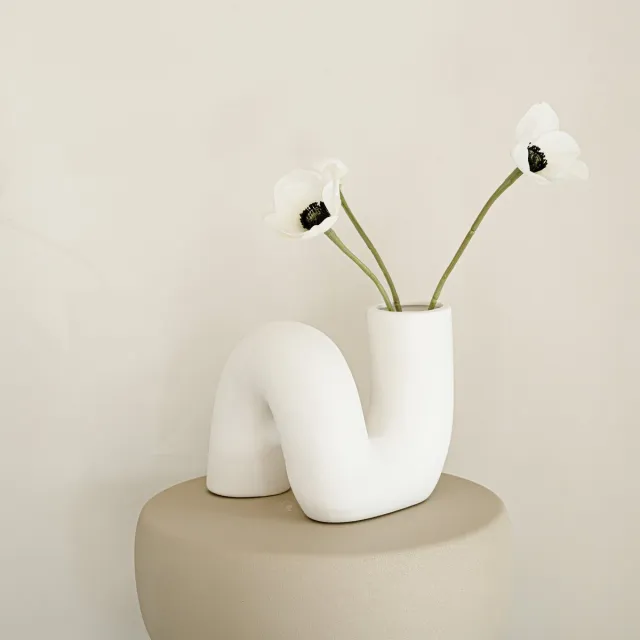 Indore Home Kronkel Vaas - Bloemenvaas - Woonkamer decoratie - Vaas Wit - gebogen vaas - buis vaasje