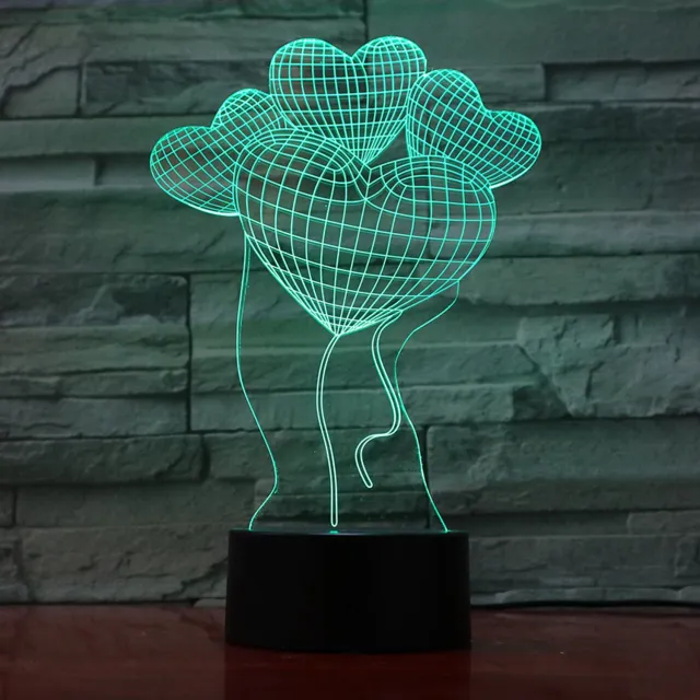 MC Living 3D Led Lamp Met Gravering - RGB 7 Kleuren - Hartjes Ballonnen