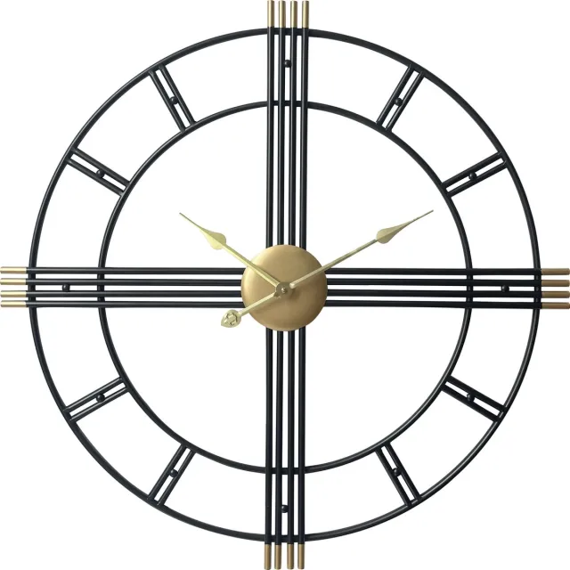 LW collection Wandklok Zwart goud William 80cm - Grote wandklok William goud zwart - Industriële klok metaal rond - Wandklok industrieel