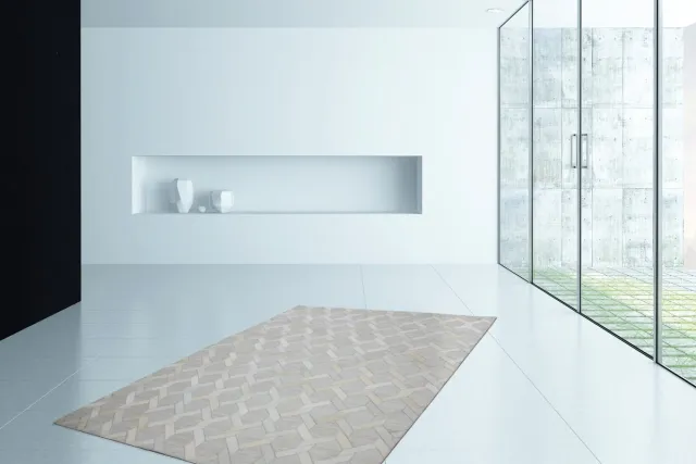 Padiro design laagpolig vloerkleed 160 x 230 cm - crème / offwhite - modern geometrisch patroon - voor vloerverwarming - van viscose, leer en katoen