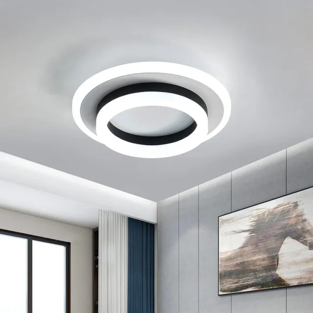 Haobosic Moderne LED-plafondlamp, 24W plafondlamp, 1920 lumen 6000K, koelwitte plafondlamp 20 cm, voor slaapkamer en woonkamer Black