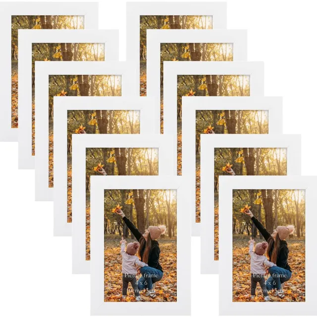 Ibenzoa Set van 12 Stijlvolle Fotolijsten – 10 x 15 cm, Moderne Houtnerf, Voor Divers Placements wit