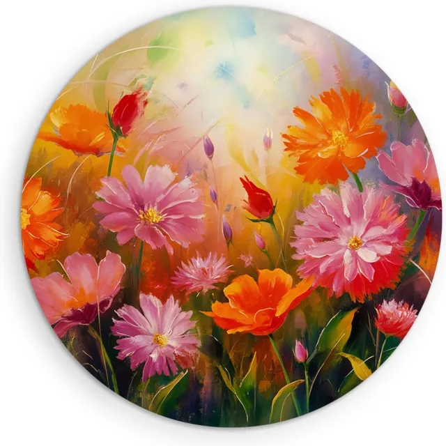Saammp Forex Muurcirkel - Bloemen - Vrolijke Kleuren - Natuur - Abstract - Ø 80 - Wandcirkel - Wanddecoratie Cirkel - Muurdecoratie Woonkamer - Kantoor Decoratie