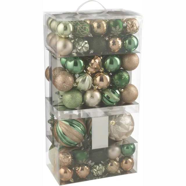 J-Line kerstbal - kunststof - groen/ecru - doos van 80