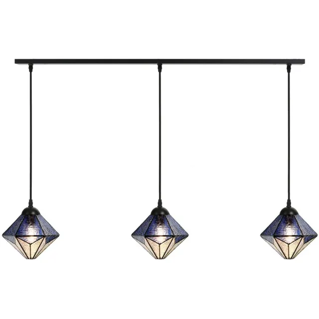 Coloured by Art 3 x Tiffany Akira Blue lampen aan plafondbalk - Art Deco Trade Zwart