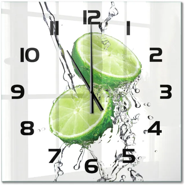 TULUP Wandklok - Kalk en water Wandklok Glas Met Motief - 60x60 cm - Groente Decoratieve Glazen Klok - Zwarte handen - Vierkante Klok - Gekleurde Glazen Klok - Glazen Klok Met Print