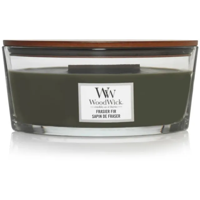 WoodWick WoodWick Geurkaars Ellipse Frasier Fir - 9 cm / 19 cm - Geurkaars in Glas - Houten Lont Groen