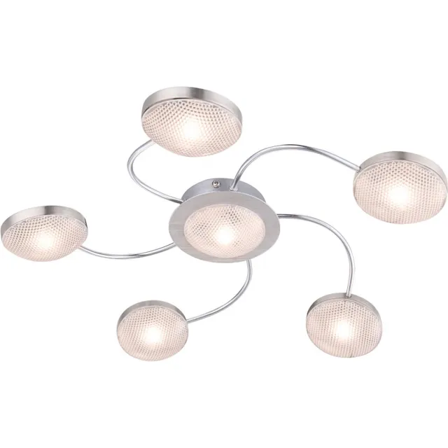Globo LED plafondlamp 6 vlammen plafondspot nikkel mat chroom aluminium plafondlamp, 5 armen, 6x LED 345lm warm wit, 43x6cm, woonkamer hal slaapkamer hal zilver