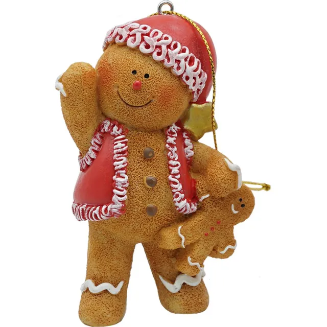 Clayre & Eef Kersthanger Gingerbread man 6x4x9 cm Bruin Polyresin