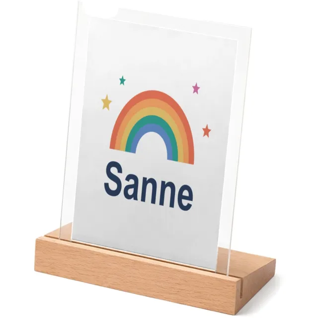 Mr Cadeautjes Glasframe met vaste tekst - design Regenboog met naam Sanne | cadeau wit