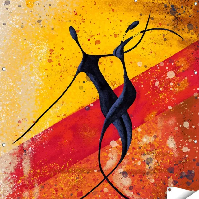 Gards Tuinposter Abstracte Kunst - Dansend Afrikaans Paar - 120x120 cm - Tuindoek - Tuindecoratie - Wanddecoratie buiten - Tuinschilderij Multikleur