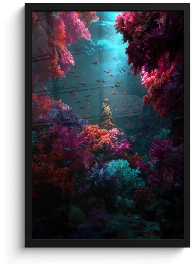 FrameYourWall Poster in lijst - Fotolijst 40x60 cm - Posters - Standbeeld - Zeebodem - Koraal - Kleurrijk - Posterlijst zwart - Decoratie - Wanddecoratie woonkamer - Muurdecoratie slaapkamer