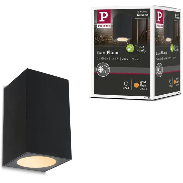 Paulmann LED-wandlamp Flame insectvriendelijk IP44 hoekig 58x103 mm 2200K 4W 265lm 230V 75° Antraciet Metaal