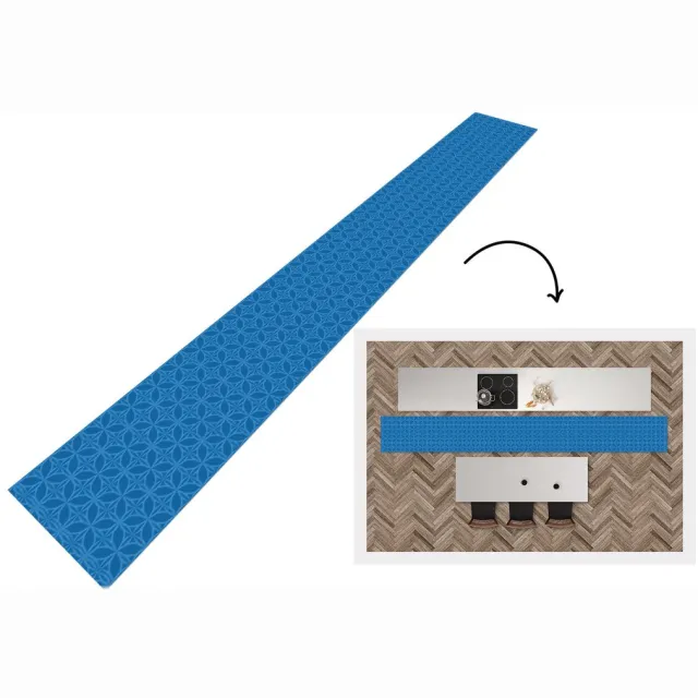 KitchenYeah Keukenloper - Keukenmat - Kompas - Blauw - Patronen - 400x50 cm - Keuken vloerkleed