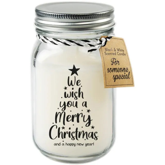 Paper dreams Geur Kaars - Black & White scented candles - 80 branduren - Merry christmas Zwart wit