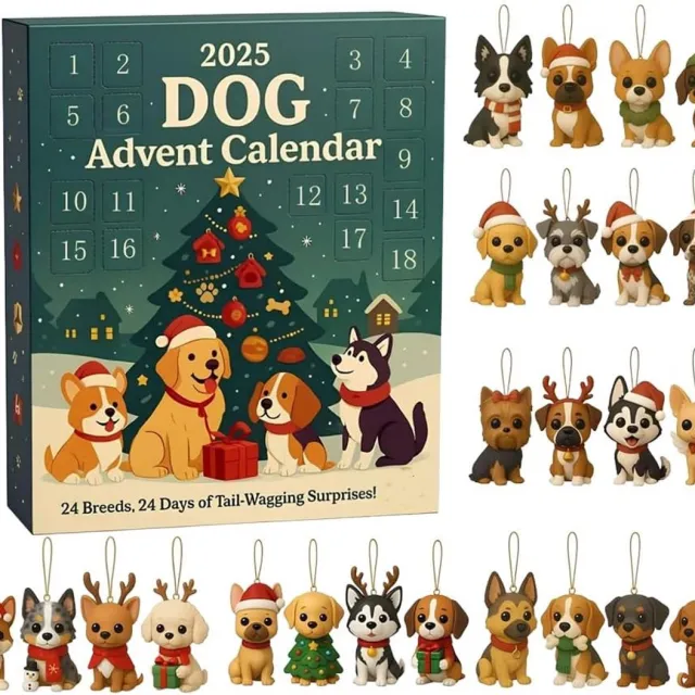 ZVD Adventskalender voor honden - 24-daagse adventskalender met hondencharme en kerstkalender - 2D acryl schattige hondencharme - Kerstboomdecoratie aftelkalender - Perfect voor hondenliefhebbers en gezinnen Groen