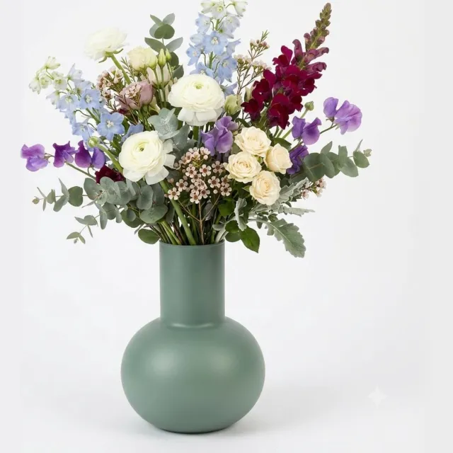Floran Design bloemenvaas Clarice - groen - mat glas - 20 x 24 cm - glazen vazen - sierlijk - boeketten Donkergroen