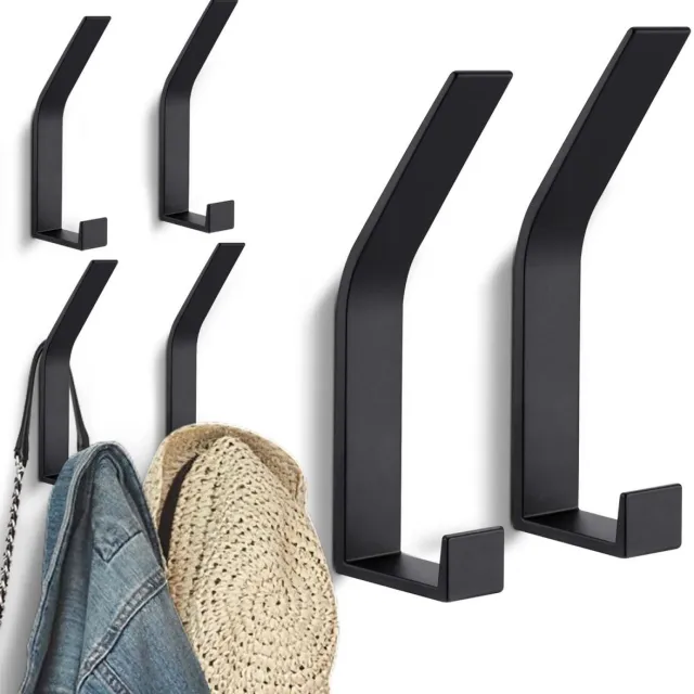 Tovbmup 6-pack - Zwarte kledinghaken - Muurboorschroeven - Onzichtbaar - Moderne kledinghaken - Garderobekast - Geschikt voor garderobekasten, jassen, mantels, hoeden, sjaals, handdoeken, handtassen