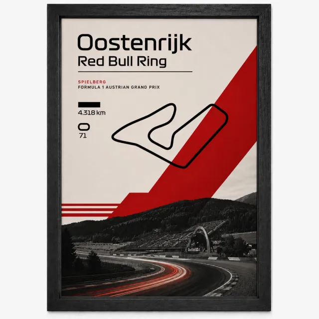 Joshimo Red Bull Ring Circuit Poster | Oostenrijk Formule 1 Grand Prix | Inclusief Zwarte A4 Lijst