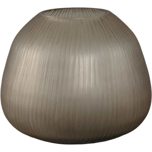 PTMD Marria Brown Glass Vase Handcut Ribbed Round Bruin