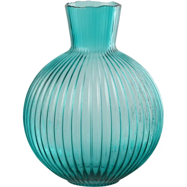 J-Line vaas Bal Geribbeld - glas - turkoois - large Blauw
