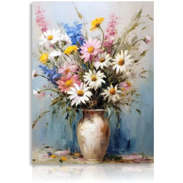 Ibenzoa Kleurrijke Bloemen Canvas Kunst voor Slaapkamer en Woonkamer, Vintage Boerderij Stijl, 30 x 40 cm blauw