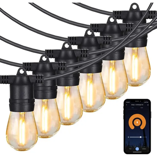 Gologi lichtsnoer buiten en binnen - Lichtslinger 5M - Tuinverlichting LED - Warme sfeerverlichting 2700K - Waterdicht - Smart verlichting met App - Koppelbaar tot 20M