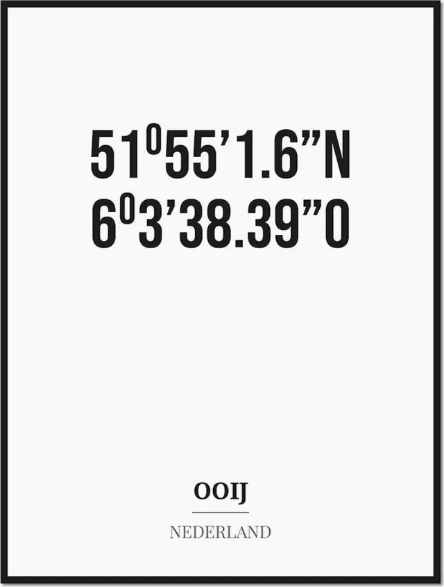 Studio216 Poster/kaart OOIJ met coördinaten zwart, wit