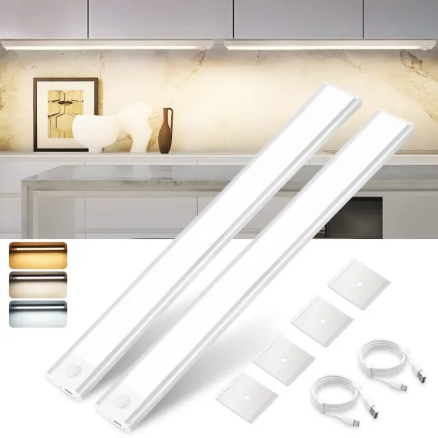 NETTLIFE LED Kastverlichting - 2 Stuks - 40cm - met bewegingssensor - Zilver - USB-oplaadbaar - 3000-6500K Dimbaar - Kastverlichting op Batterij 1500 mAh - Draadloos - ideaal voor kast | gang | garderobe