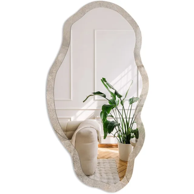 Coloray Natuurlijke Structuur Spiegel - Grijs Stijlvolle Wandspiegel - Organische Spiegel - Woonkamer, Kantoor, Slaapkamer - Rustiek - 45x90 cm - Totale afmeting 52x97 cm Natuurlijke Structuur, Grijs