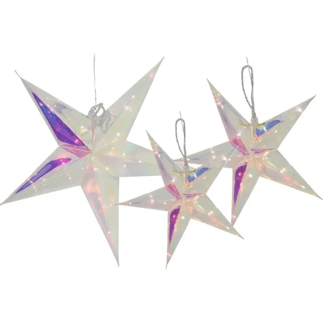 Svenska Living Verlichte kerststerren - 3x- 26, 34 en 53 cm - zilver - iriserend -batterij