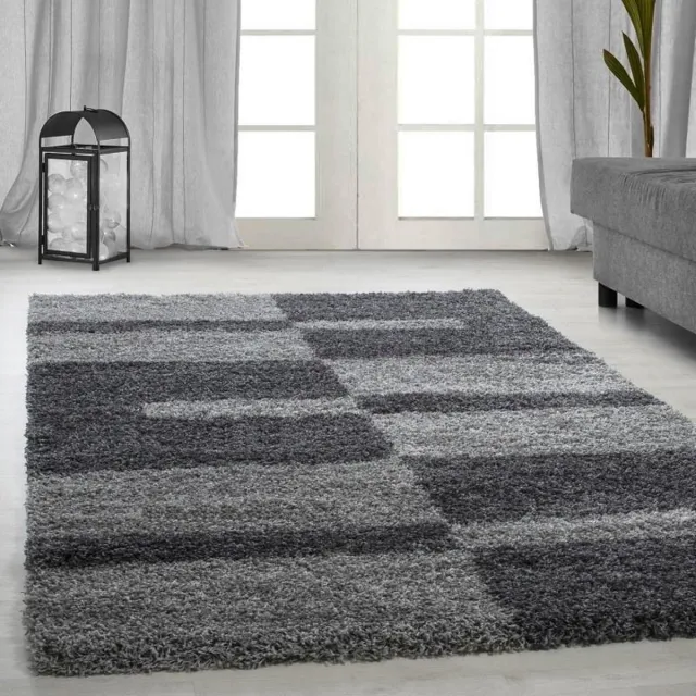 Adana Carpets Hoogpolig vloerkleed met ruitpatroon, grijs, geschikt voor de woonkamer, met jute achterkant, afmetingen: 120 cm x 170 cm